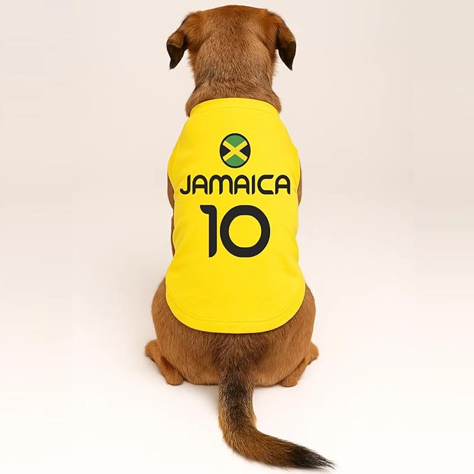 Jamaica Flag Soccer Jersey Style Dog Tee Shirt | Sleeveless Breeds | International Soccer | Game Day |Yellow, Medium 1791