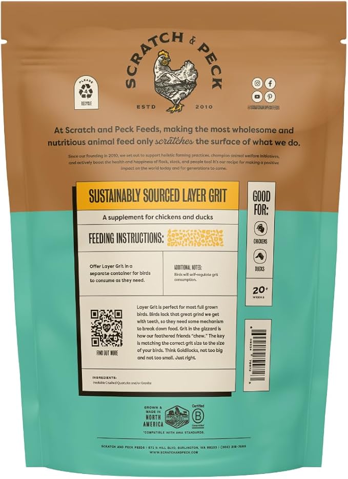 Scratch and Peck Layer Grit Supplement for Chickens and Ducks - 7 lbs Bag - Essential Supplement for Gizzard and Digestive Health - Sustainably Sourced