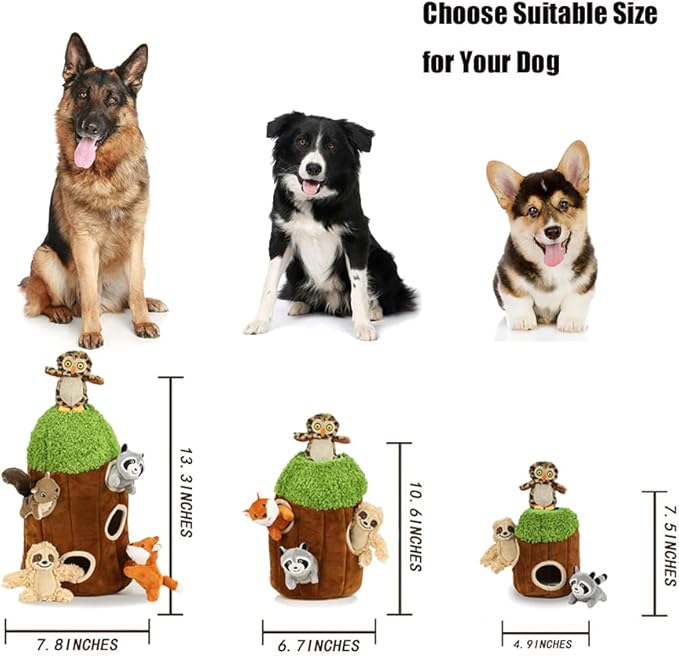 Hide and Seek Dog Puzzle Puppy Toys, Interactive Squeaky Plush, Stuffed Toys for Dogs, Small Size(Sheep, Panda, Forest Animals) (Tree Hole Mix Medium)