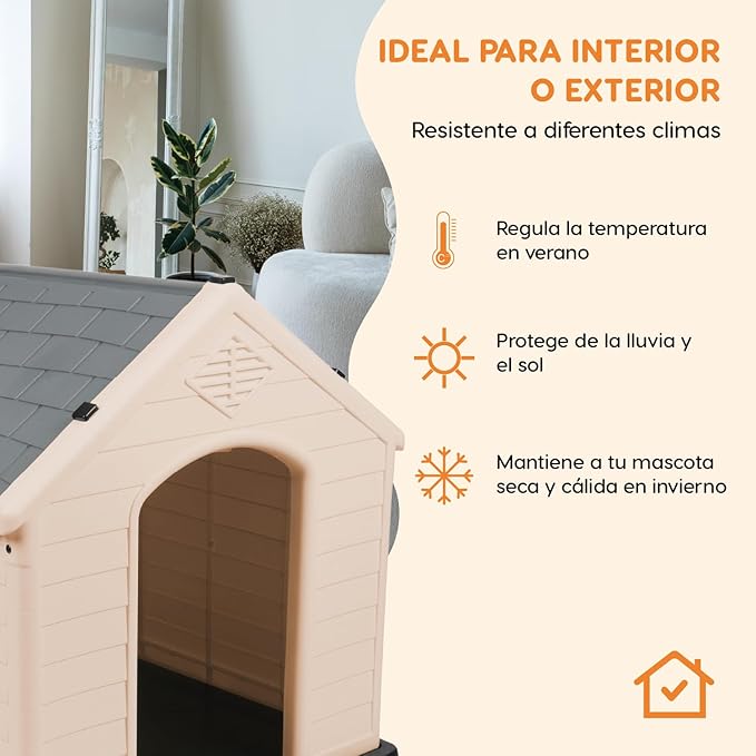 Plastic Dog House - Durable Dog House for Small Medium Large Dogs with Raised Floor and Vents - Ventilate - Easy Clean and Assemble Dog Kennel