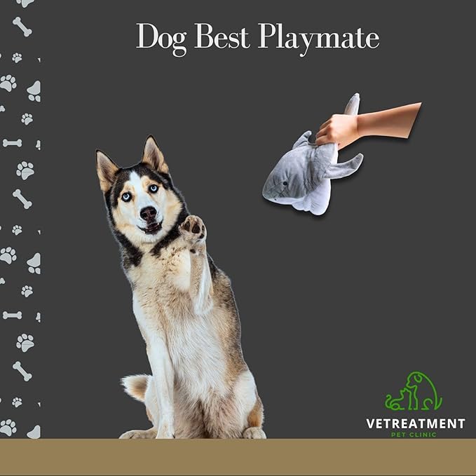 7" Squeaky Plush Toy For Puppies Small Dogs Self Etertainment Washable Soft High Quality Made [PET ONLY] (Grey Shark)