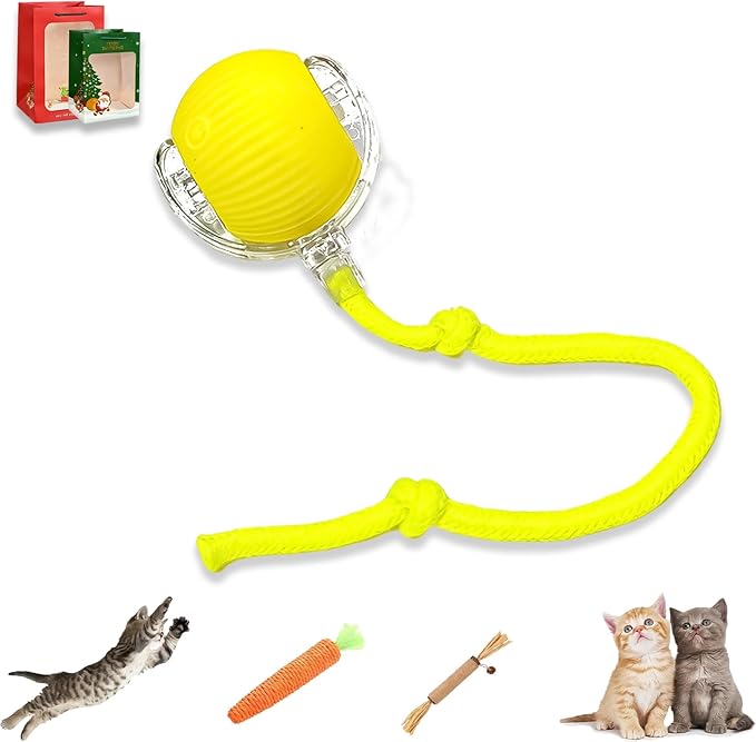 2026 New Generation Interactive Cat Toys Indoor, 360° Smart Automatic Cat Ball Three Modes with Long-Lasting Durability, for All Cats & Dogs (Yellow, No Wake)