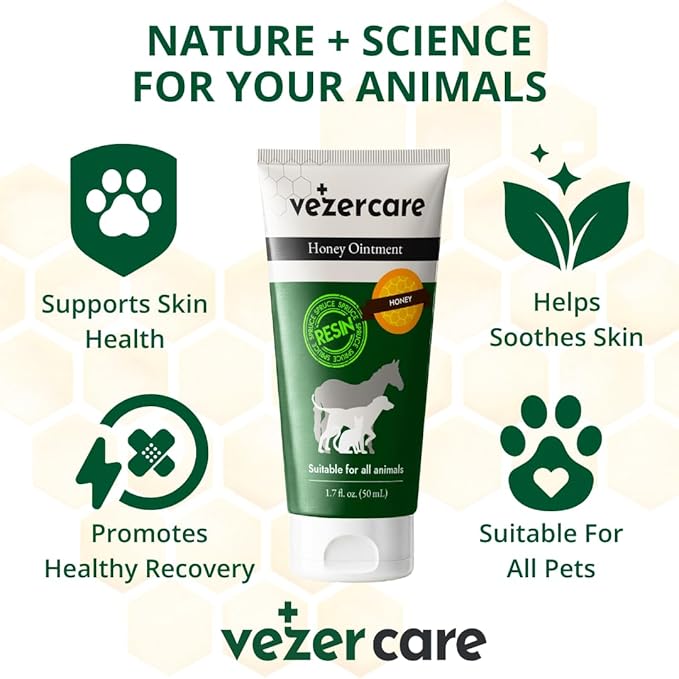 Honey Balm Ointment with Spruce Resin for Dogs, Cats & Horses, Alternative to Medihoney Wound Gel, Hot Spot Treatment for Dog and Cat Wound Care, 1.7oz, Made in Finland, Antifungal & Steroid Free