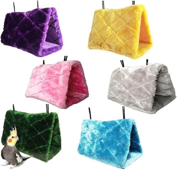 YARNOW Large Grey Plush Bird Hammock Cozy Snuggle Cave for Parrots and Small Animals Soft Cotton Hanging Bed Detachable Accessories for Bird Cages