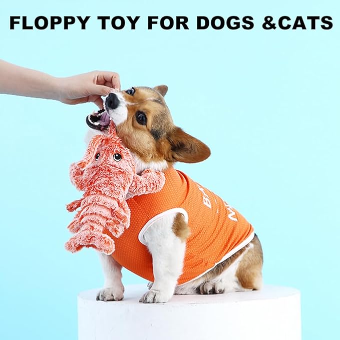 Floppy Lobster Interactive Dog Toy, Funny Wiggly Lobster Dog Toy for Small/Medium/Large Dogs, USB-Rechargeable Dog Chewing Teething Moving Toy for Indoor Outdoor Puppy and Cats