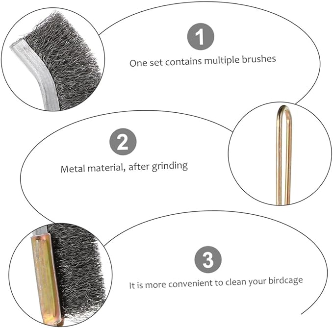 Toddmomy 2pcs Bird Cage Cleaning Brush Copper and Wire Material Handle for Easy Pet Bird Care for Daily Use and Maintaining Healthy Environment
