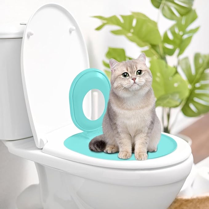 Cat Toilet Seat Training Kit - Universals Reusable CatToilet Trainer, Easy to Install Removable, CatLitter Tray Kit Kitty Potty Train System, Train Your Cat to Use The Toilet, Pet Cleaning (Blue)