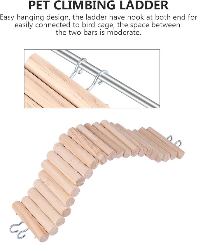 SHOWERORO Wooden Hanging Ladder for Small Animals, Bendable Hamster Climbing Bridge, 7.5x30cm Chewable Pet Bird Cage Accessory for Hamsters, Mice, and Small Birds