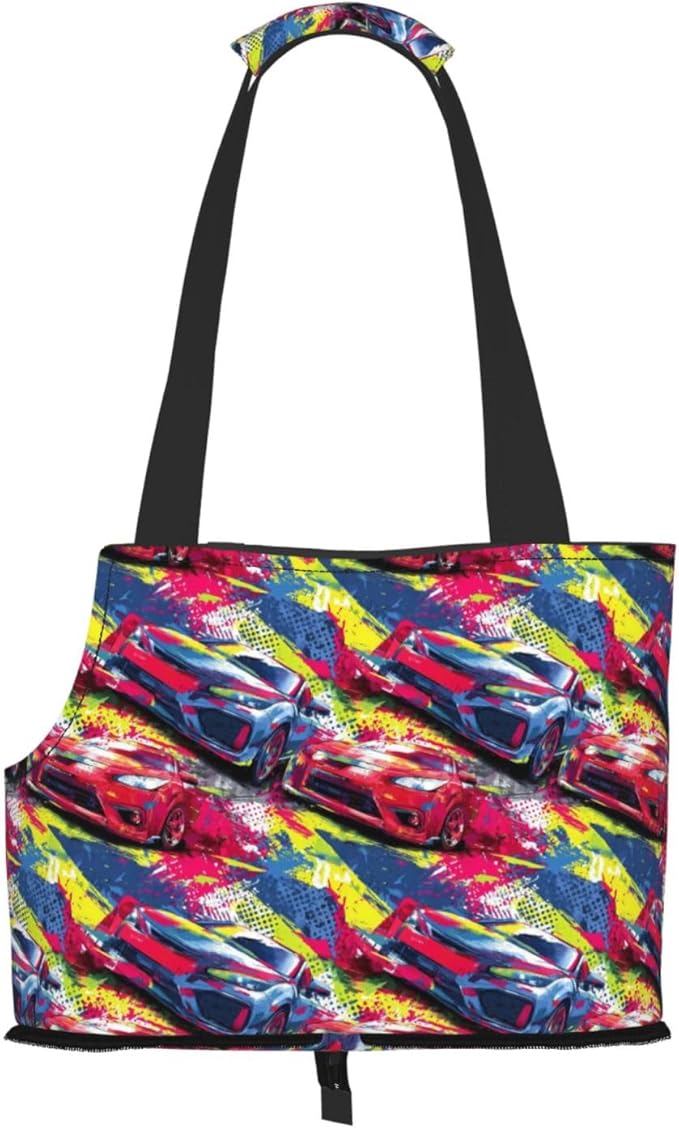 Red and Blue Cars (3) Print Foldable Pet Tote Bag, Shoulder Carrier for Small Dogs and Cats