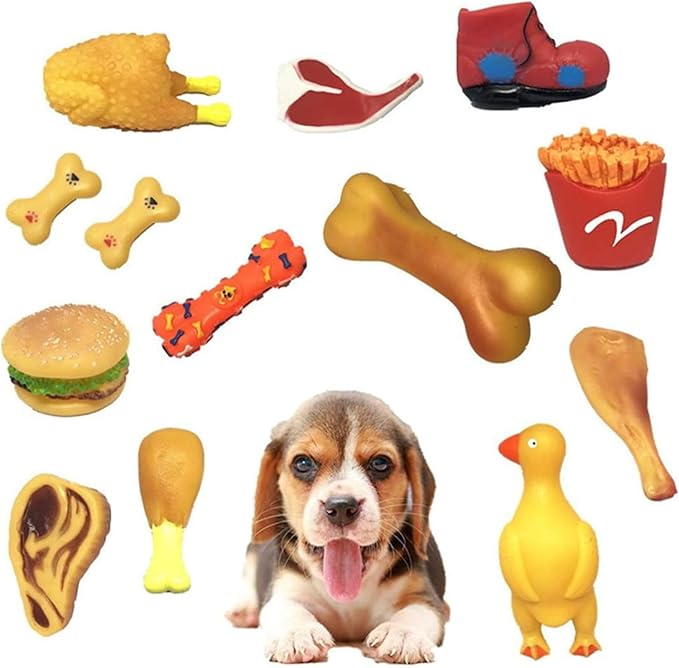TSY TOOL Pack of 13 Squeaky Pet Dog Cat Toy, Made by Non-Toxic, Odorless, Environmental Material, No-Stuffing, Toy Bite Resistant, for Small or Medium Dog