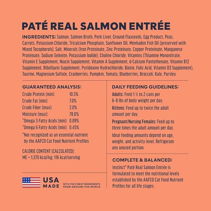 Instinct Pate Entrees, Wet Canned Cat Food, Grain-Free - Real Salmon, 3 oz. Cans (Pack of 24)