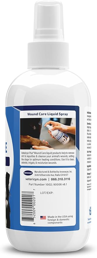 Vetericyn Plus Dog Wound Care Spray | Healing Aid and Skin Repair, Clean Wounds, Relieve Itchy Skin, and Prevent Infection, Safe for All Animals. 8 Ounces