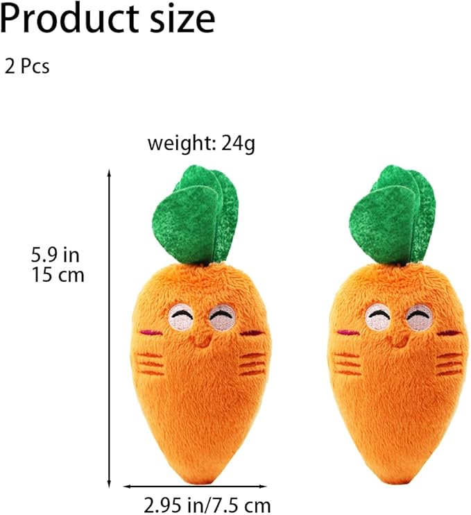 2 Pcs Soft Puppy Pet Supplies, Cute Orange Carrot Plush Chew Squeaker Sound Squeaky Toys for Dog Cat Birthday Xmas Gifts