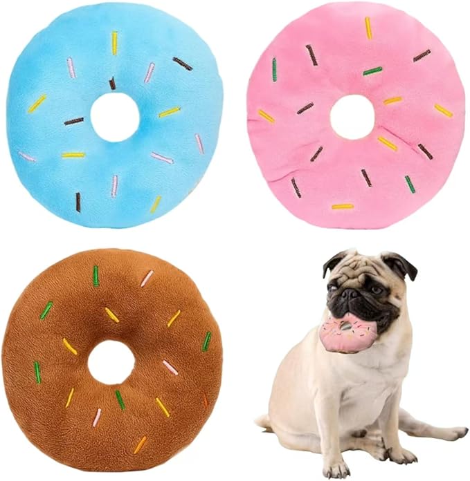3Pcs Colorful Pet Toy Donut-Shape Squeaky Squeaker Puppy Dog Pet Cat Kitten Sound Chews Toy Sturdy and Practical Simple and Sophisticated Design, Dog Squeak Toys