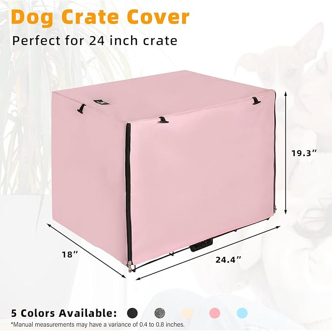 X-ZONE PET Double Door Dog Crate Cover - Polyester Pet Kennel Cover Fits 24 inches Wire Dog Cage Pink