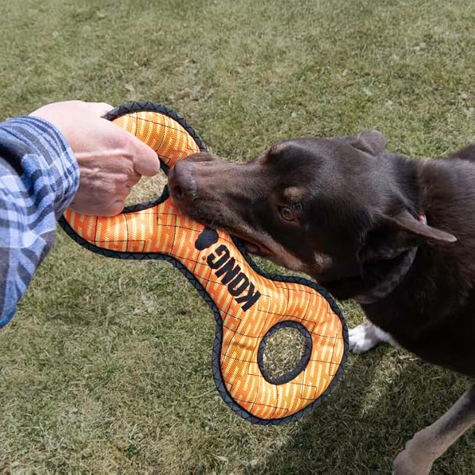 KONG Armor Bone Dog Toy – Medium – Durable Triple-Layered Fabric with Reflective Trim & Squeaker – Assorted Colors – Ideal for Chewing, Fetching & Tugging (Double Tug, Large)