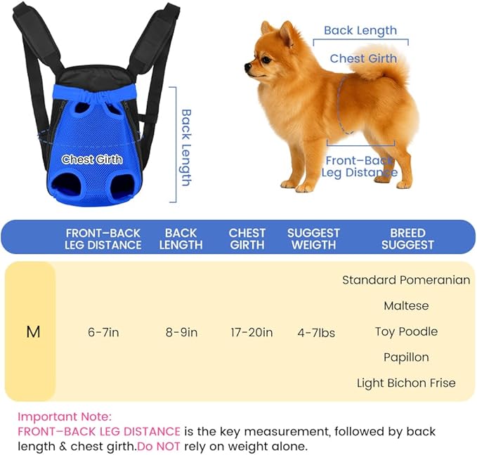 Dog Backpack Carrier, Adjustable Pet Front Carriers, Legs Out Carrying Sling Travel Bag for Small Medium Dogs 4-7 Lbs, Soft Wearable Puppy Chest Carry Backpacks for Walking/Hiking/Camping/Traveling