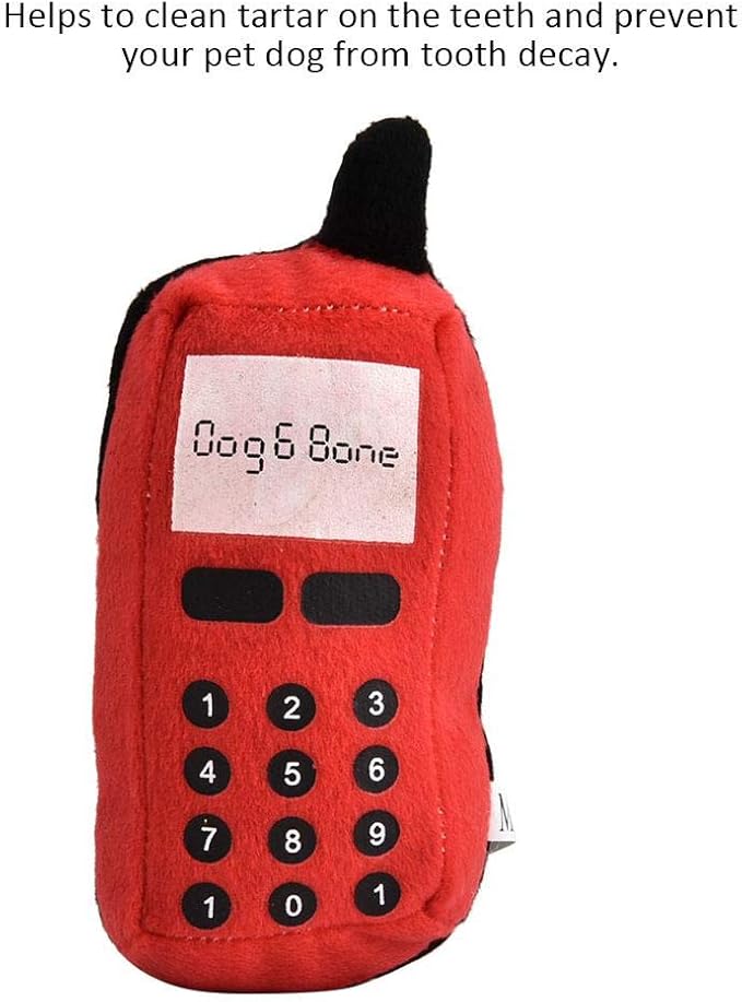 Tnfeeon Pet Chew Toy, Plush Cell Phone Squeaky Interactive Chew Toy for Dogs and Cats, Bite Resistant (Red)