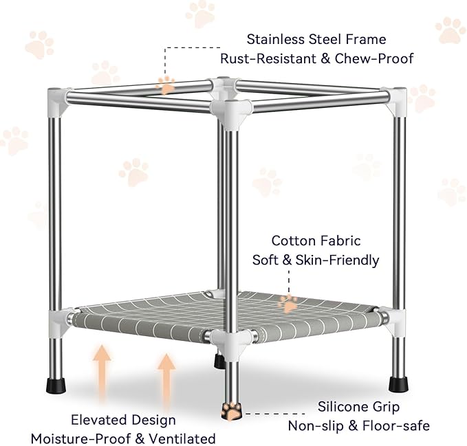 Small Stainless Steel Elevated Dog Crate with Cover, 2-in-1 Indoor & Outdoor Raised Pet House, Rust-Proof Dog Kennel with Silicone Anti-Slip Feet, Tool-Free Assembly