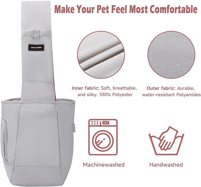 Dog Sling Carrier for Small Medium Dogs & Cats, Fits 7–18lbs, Soft Puffy Lightweight Pet Sling Carrier with Adjustable Padded Strap and Storage Pocket, Hands-Free for Travel, Hiking & Outdoor Grey