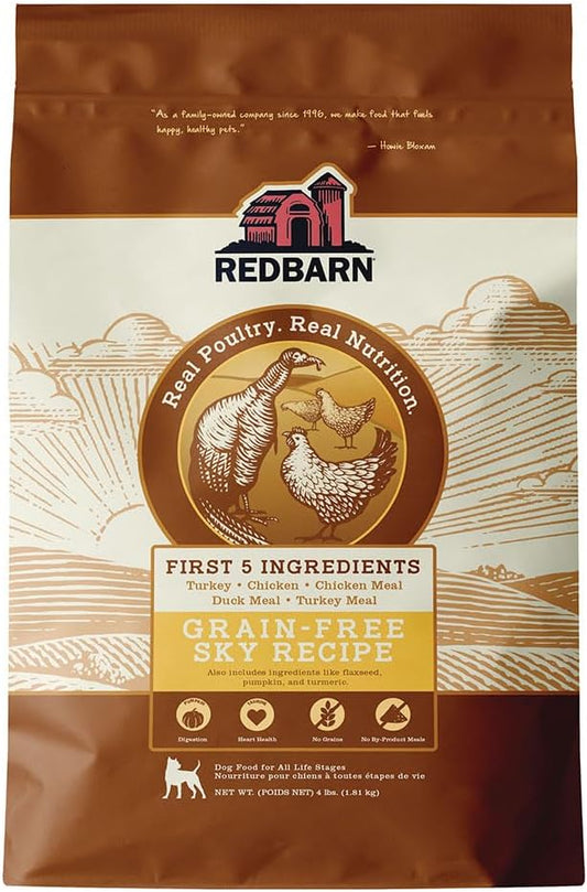 Redbarn Grain-Free Adult Dry Dog Food Kibble - Sky Chicken Recipe - Made in USA No Grains Recipe with Functional Ingredients to Support Healthy Heart, Skin, Coat, Immunity & Digestion - 4lb