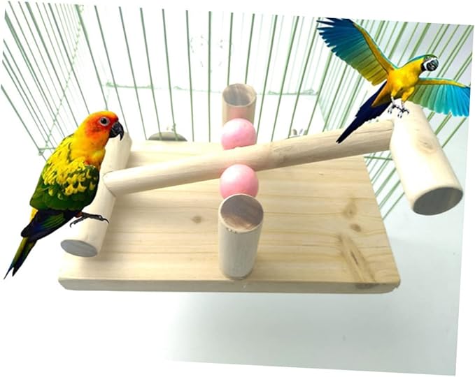 ORFOFE Parrot Hamster Toys Seesaw Climbing Rack Bird Cage Accessory Wooden Toy Random Color