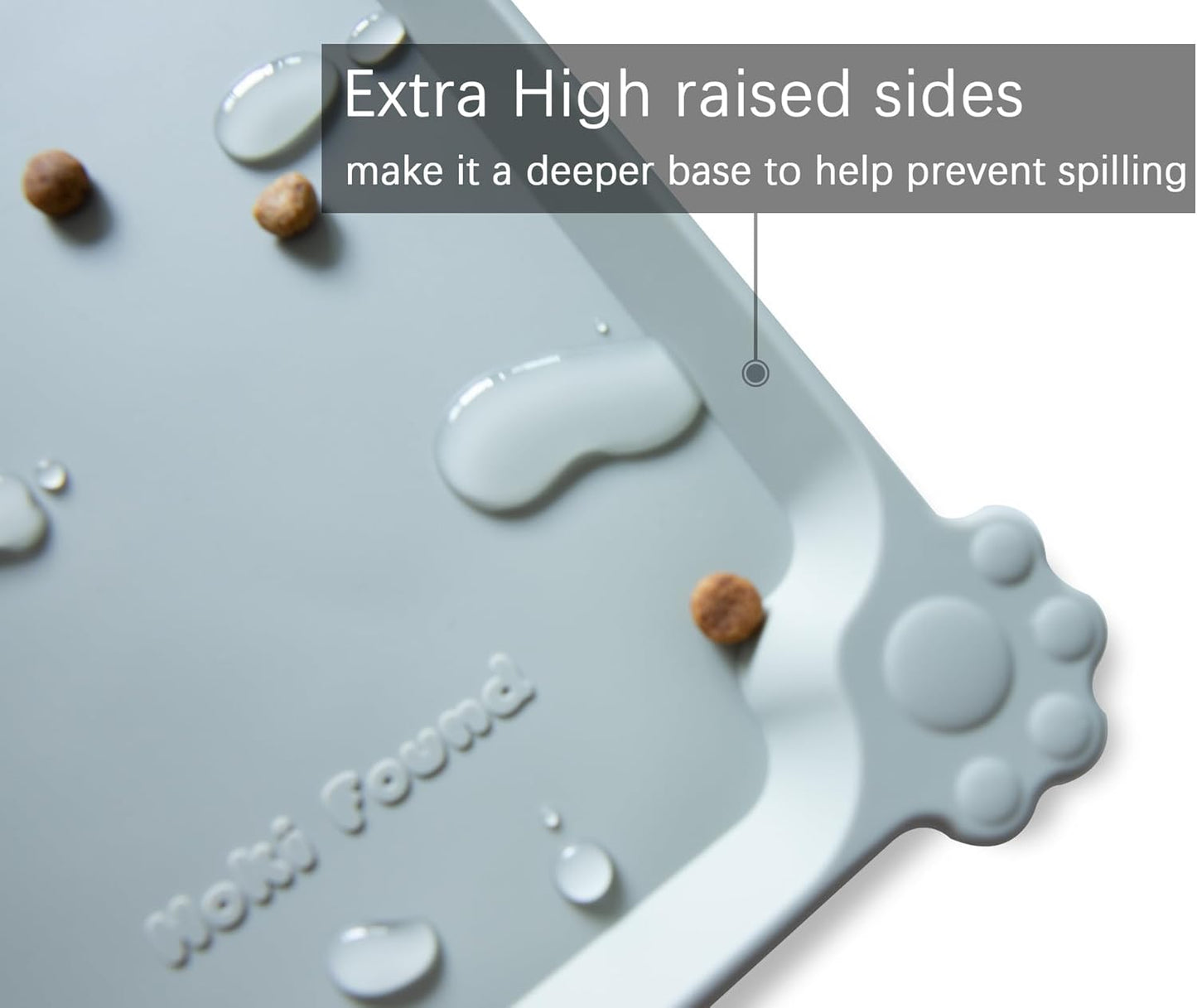Hoki Found Silicone Pet Food Tray - High-Lips Dog Cat Bowl Mats - Waterproof Dog Cat Food Mats - Battleship