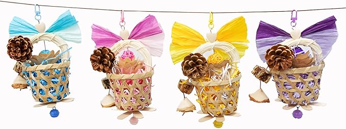 Bird Toys Foraging Shredder Hanging Toys Rope Perch with Bell Parakeet Toy Parrot Swing Climbing Standing Toys Bird Cage Accessories for Conure Cockatiel Budgies Lovebird, Red