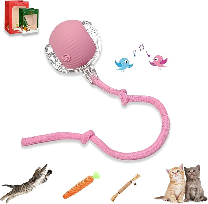 2026 New Generation Interactive Cat Toys Indoor, 360° Smart Automatic Cat Ball Three Modes with Long-Lasting Durability, for All Cats & Dogs (Pink, Wake Birdsong)