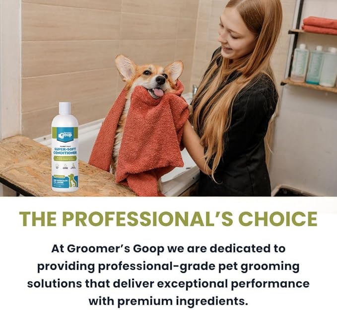 Groomer’s Goop Glossy Coat Super-Soft Conditioner – Deep Moisture Formula Softens & Detangles Dog & Cat Coats, Soothes Dry Skin, Natural Ingredients, Dye-Free – 16 oz Bottle