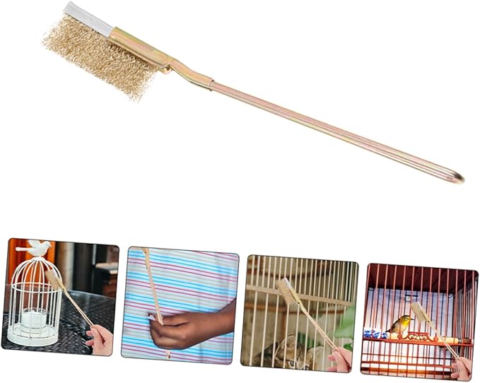 Abaodam 1Set Bird Cage Cleaning Brush Long Handle Steel and Copper Wire Bristles for Deep Cleaning Bird Cages Trays and Accessories Durable Multi Surface Tool for Parrots