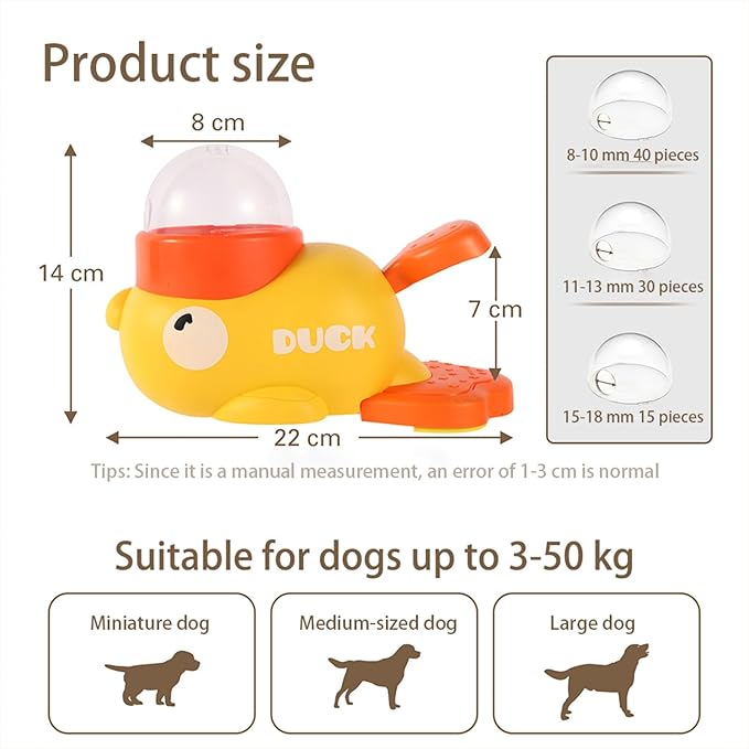 Duck Cat Treat Dispenser, 2-in-1 Interactive Toy & Slow Feeder, Adjustable Food Openings with Non-Slip Suction Base, Feeder Puzzle Toy for Dogs & Cats