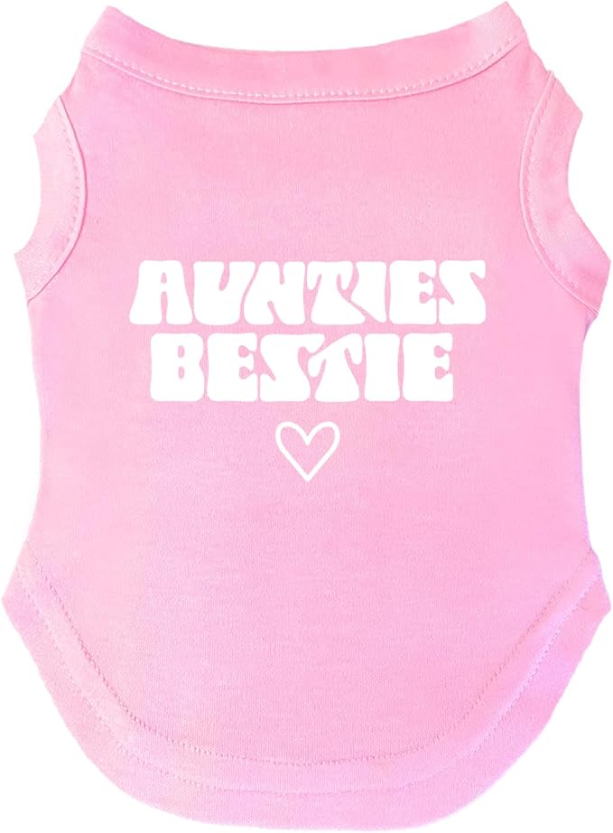 Aunties Bestie Dog Tee Shirt | Sleeveless Breeds | Mother's Day | Aunt Gift | Best Auntie & Sister | Valentine's Day |Baby Pink, Small 1360