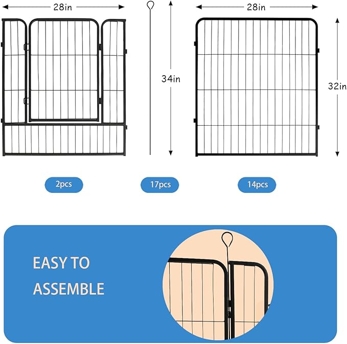 Dog Playpen,32 in(H) 14 Panels 2 Gate Pet Fence