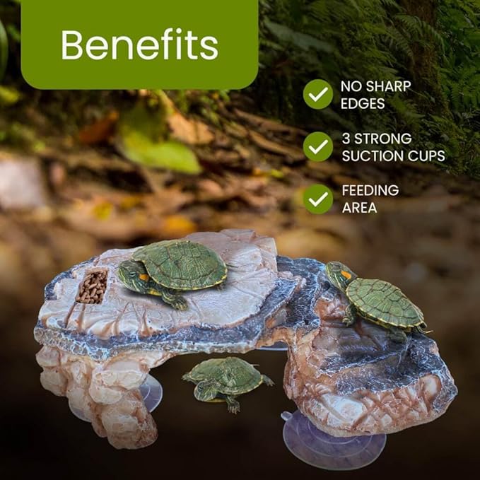 Turtle Basking Platform with 3 Suction Cups - Large Turtle Basking Platform - Turtle Platform for Aquarium - Rocks for Turtle Tank - Reptile Climbing Decor - Reptile Basking Platform
