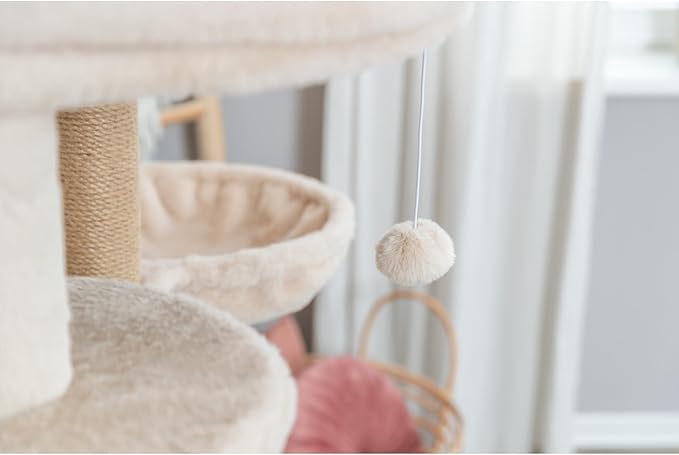 TRIXIE Anna Cat Tree – Cat Tower with Sisal Posts, Dual Hammocks, Caves & Hanging Toy – Indoor Cat Furniture for Scratching & Climbing – Beige, 23.6" x 23.6" x 50.4"
