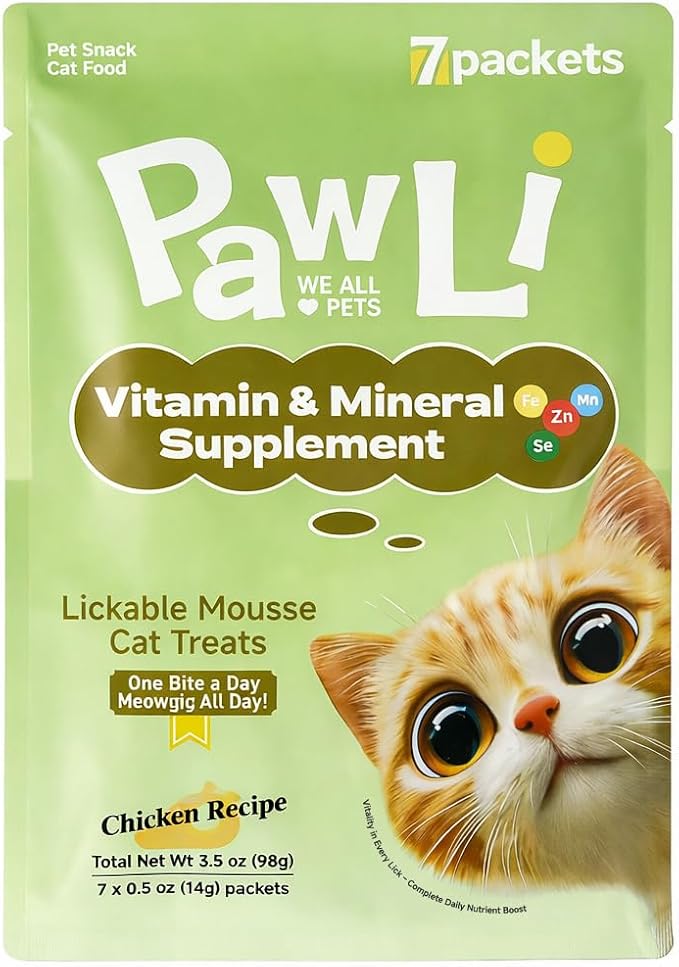 PAWLI Multivitamin Lickable Cat Treats, Squeeze Cat Treats for Daily Nutrition Support, All-in-One Cat Treats with Vitamins & Minerals, Grain-Free, 7 Count (3.5 oz Total)