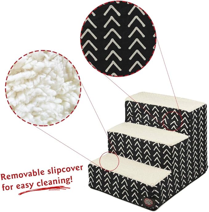 Majestic Pet 3 Step Portable Dog Stairs for Small Dogs to get on Bed Supports 25 lbs or Less – Dog Steps for High Bed with Machine Washable Cover – Pet Stairs for Cats Boho Arrow Black