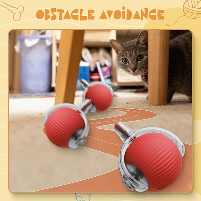 Interactive Rolling Cat Dog Ball Toy, Smart Automatic Moving Cat Toys for Indoor Cats, Self-Rolling Interactive Cat Toy Ball for Kittens & Small Dogs, Fun Gifts for People Who Love Cats (Red)