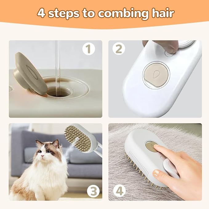 2026 New Cat Steam Brush, 3 in 1 Pet Steam Groomer Comb, Rechargeable Pet Steam Groomer Brush for Massaging and Cleaning Shedding Pets Hair, Anti-Static Hair Removal Comb for Cats Dogs (White)