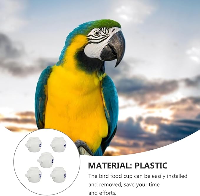 5pcs Large Round Parrot Food Bowls Blue and White Porcelain Pattern, Bird Cage Feeding Cups for Parakeet and Cockatiel Supplies