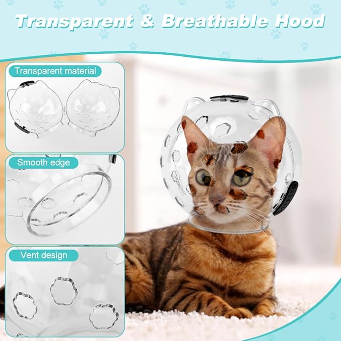 Cat Muzzle for Grooming, Adjustable Breathable Transparent Cat Astronaut Helmet with 4 Silicone Paw Shoes for Bath Nail Trimming (L)