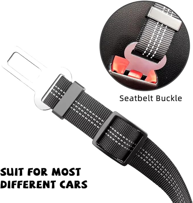 PETSPLAZA Dog Seat Belt, Retractable Dog Car Harness Adjustable Dog Seat Belt for Vehicle Nylon Pet Safety Seat Belts Heavy Duty & Elastic (Black)