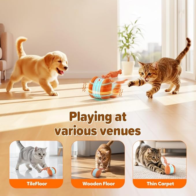 Interactive Dog Toy, Funny Automatic Moving Rolling Dog Toys with Rope for Small Medium Large Dogs Cats, Rechargeable Puppy Toys Pet Ball to Keep Them Busy (2pc)