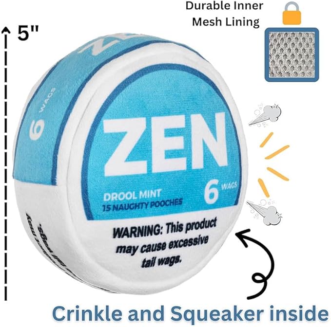 Field Day Zen Drool Mint Dog or Cat Toy, Plush Crinkle Squeaker Pet Toy, 5 Inch Round, Focus and Anxiety Toy