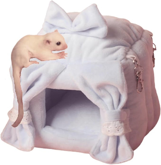 Warm Sugar Glider Nest Bird Cage Accessory Hamster Hammock Swing Parrot Small Animal Hanging Bed for Parrot Squirrel Cockatiel (Blue,Medium)