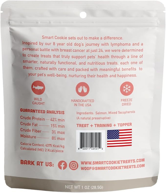 Smart Cookie Salmon Freeze Dried Cat Treats – Minimal Ingredient, High-Protein Snacks for Picky Cats – Wild Caught Salmon, No Fillers, Made in the USA – 1oz