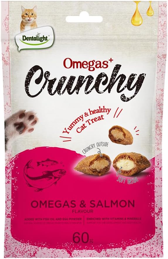 Faywell Omegas Crunchy Cat Chew Treat, Salmon and Chicken, Fish Oil and Egg Powder for Skin & Fur (60g, Salmon)