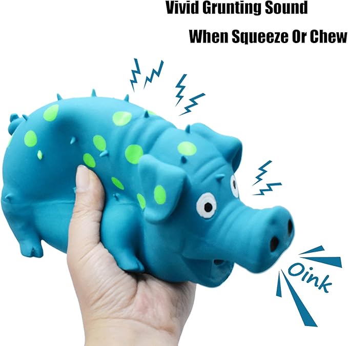Pig Squeaky Dog Toy, 2 PCS Interactive Rubber Dog Chew Toy - Durable Latex Spot Grunting Pig Toys that Oink for Small Medium Large Dogs (Blue, Purple)