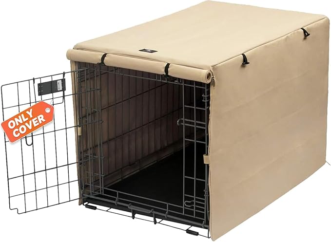 X-ZONE PET Double Door Dog Crate Cover - Polyester Pet Kennel Cover (Fits 24 30 36 42 48 inches Wire Crate) (24 Inch, Tan)